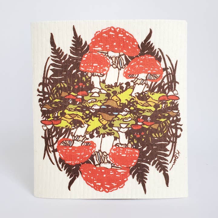 Eco-Friendly Dish Cloth Red Mushroom, Swedish Dishcloth for wholesale by Little Green