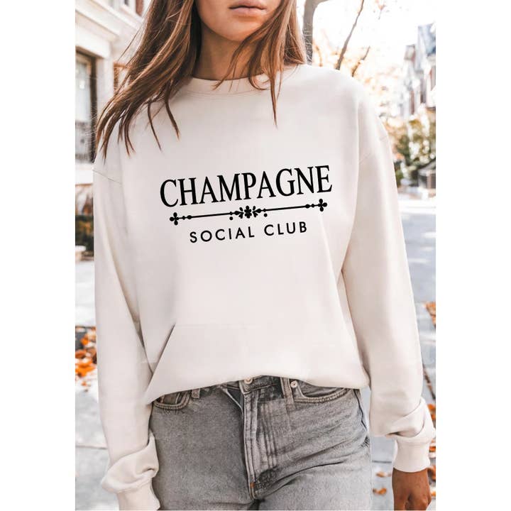 HUC-L5097 Champagne Socia Club Graphic Sweathershirt for wholesale by nobarand