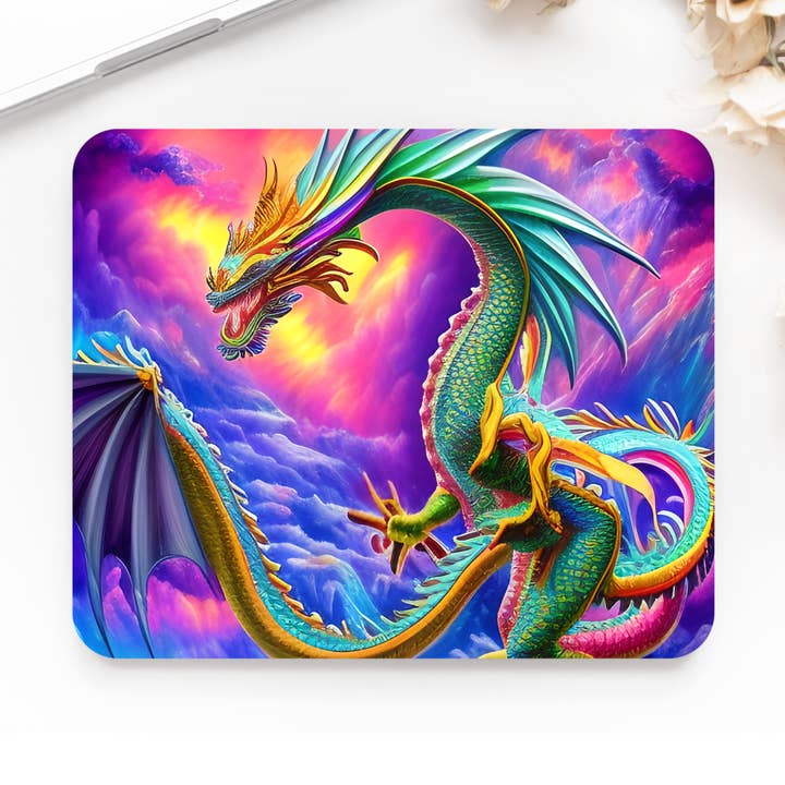 Tapis de souris antidérapant imprimé de qualité supérieure - Motif dragon coloré ultra durable pour la vente par simply creative