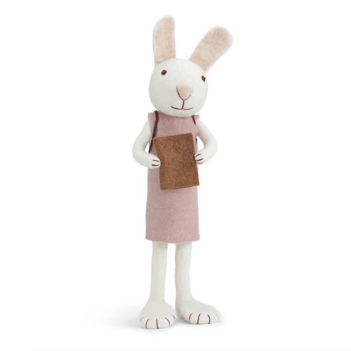 X-Large White Bunny with Lavender Dress and Book for wholesale by Gry and Sif