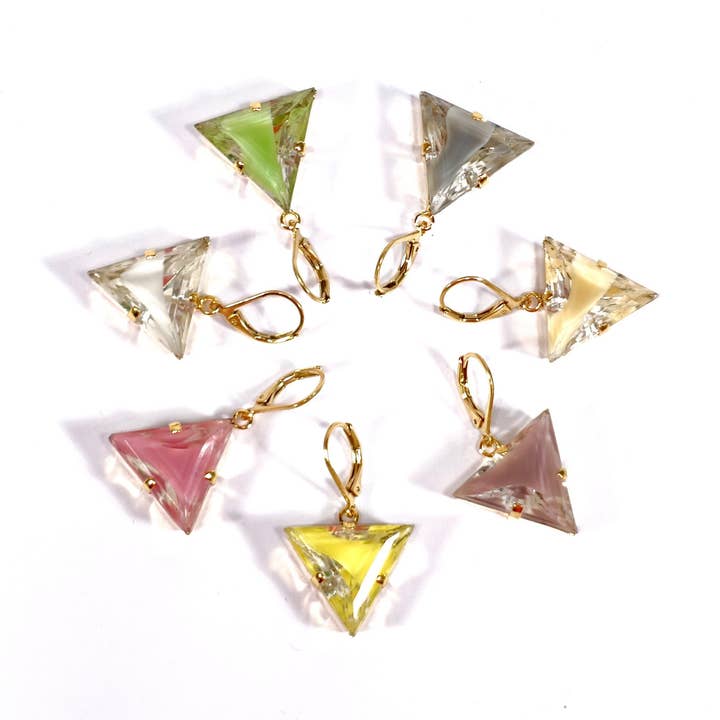 80s Style Unique Glass Earrings Triangle Gold-Plated for wholesale by SoHo Schmuckmanufaktur