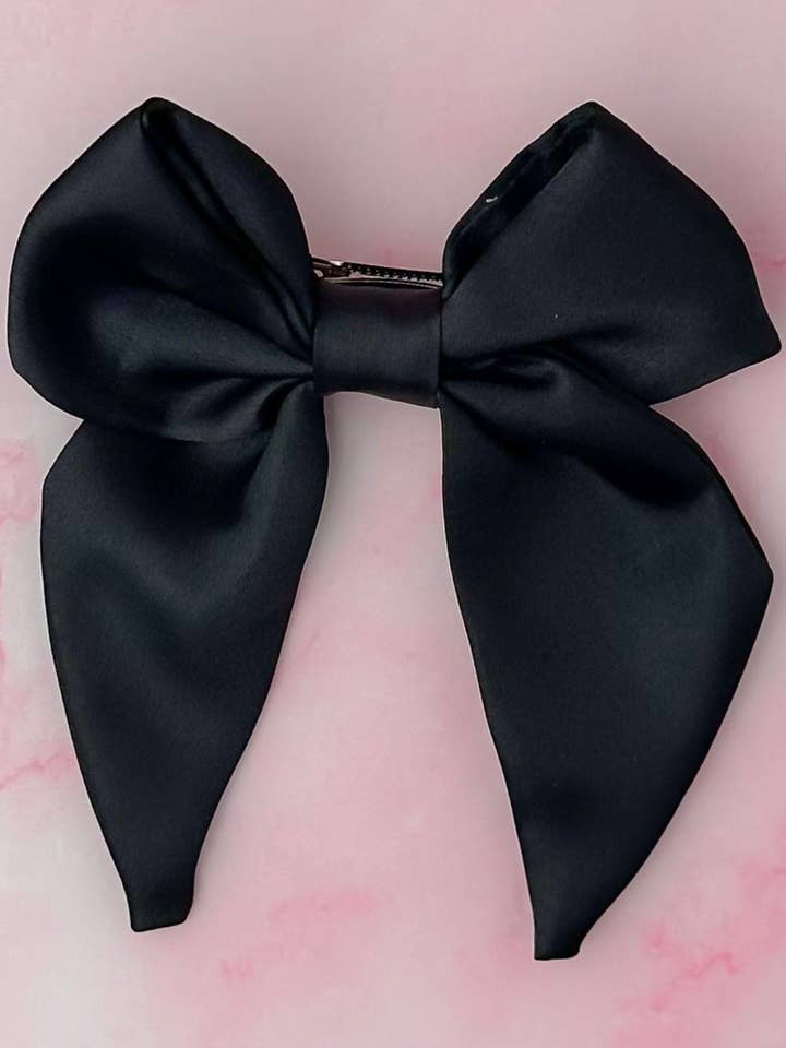 Classic Black - Black Satin classic Hair Bow for wholesale by ThatsSewLauraUk