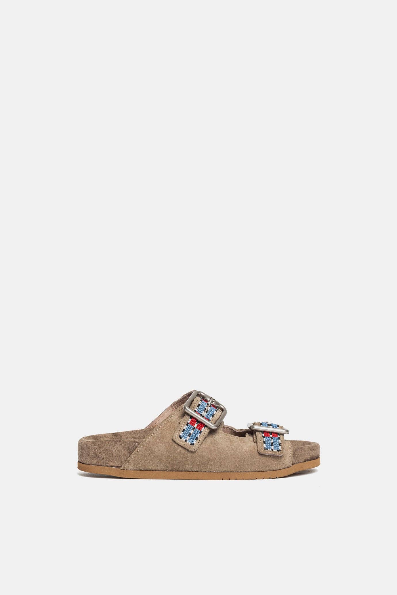 METISSE - Wholesale Sandals - Women's - Taupe suede sandal with FUS3 embroidery0