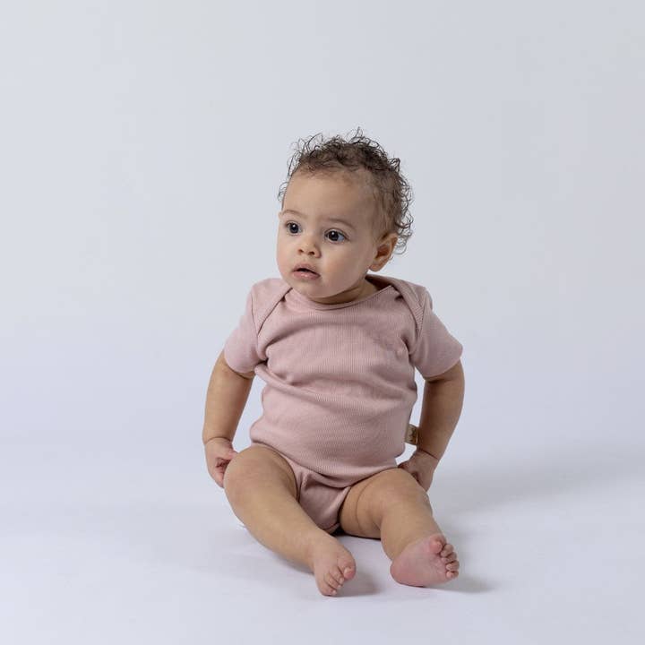 Ecru Short Sleeve Baby Bodysuit for wholesale by Aneby