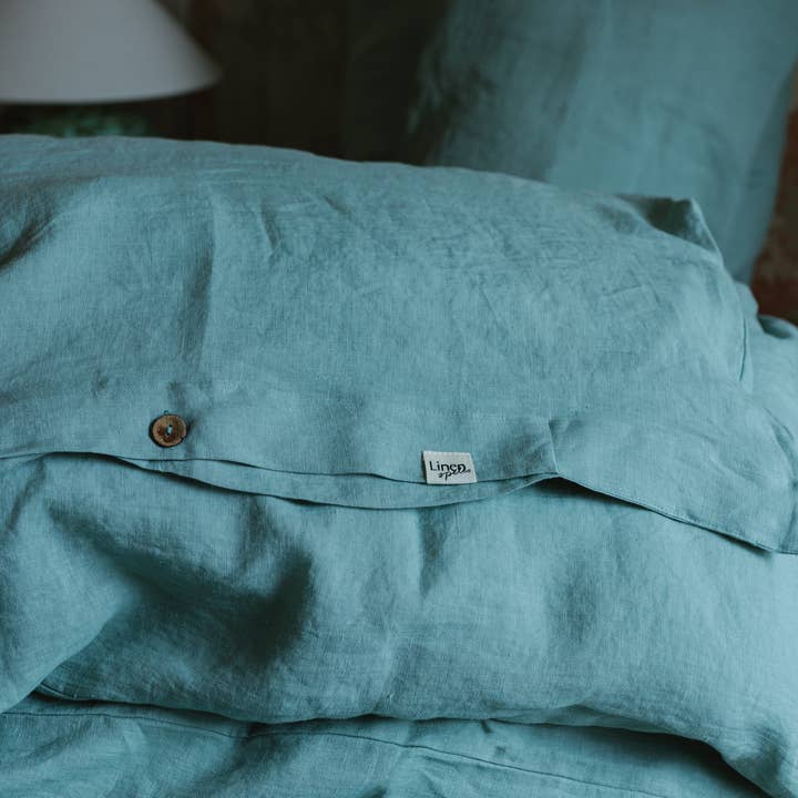 Linen Spells - Wholesale Bedding Set - Linen Bedding Set In Ocean Mint(1 DC+2 Pillowcases)