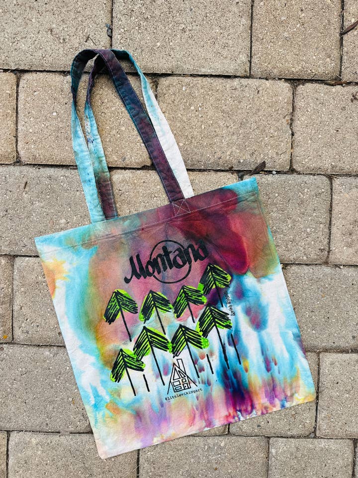 Sac fourre-tout en bois Montana de 15 x 15 pouces TIE DYE pour la vente par Little Viking Art
