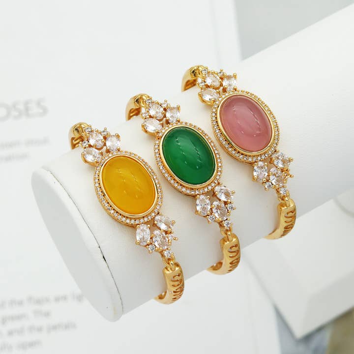 CZ Oval Jade justerbar armbånd, Sku #LX50 for engroshandel hos BestBeads&Beyond