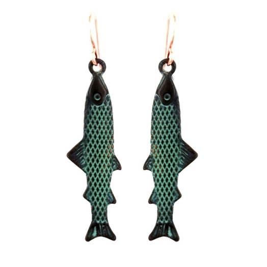 0011 PREMIERE - Wholesale Dangle earrings - FR5259 3D Patina Salmon Fish Sea Life Earrings 0