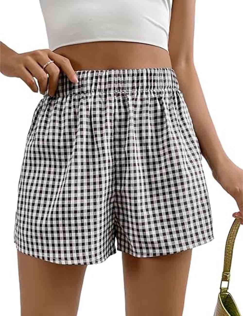 Sweetkama - Wholesale Shorts - Women's - Ladies Color Block Checked No Pocket Shorts2