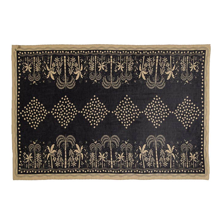 Black & Cream Luxury Rectangular Scarf in Italian Cotton Silk | Haitian Inspired Art Scarves by Woman Owned Small Business | Palms Midnight for wholesale by ZILEM