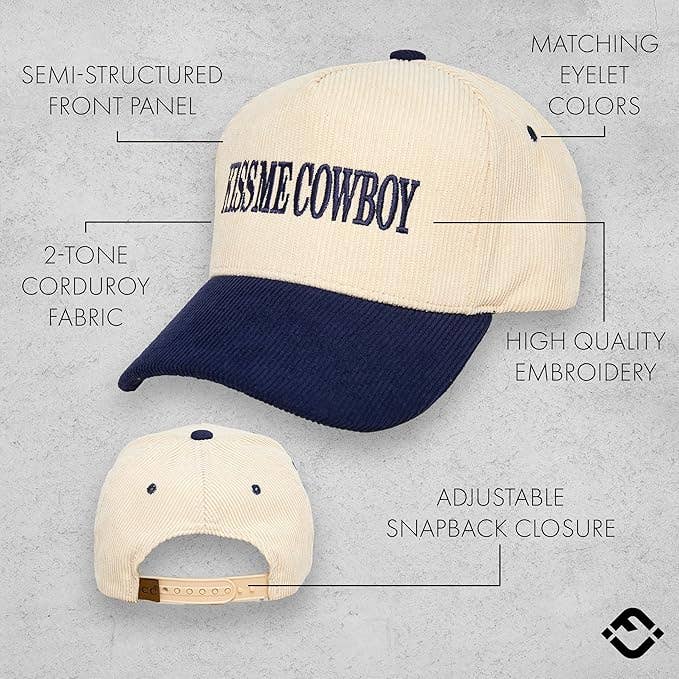 Funky Junque - Vendita all'ingrosso Cappellino da baseball - Unisex - Cappello in velluto a coste bicolore - Kiss Me Cowboy - Navy/Beige1