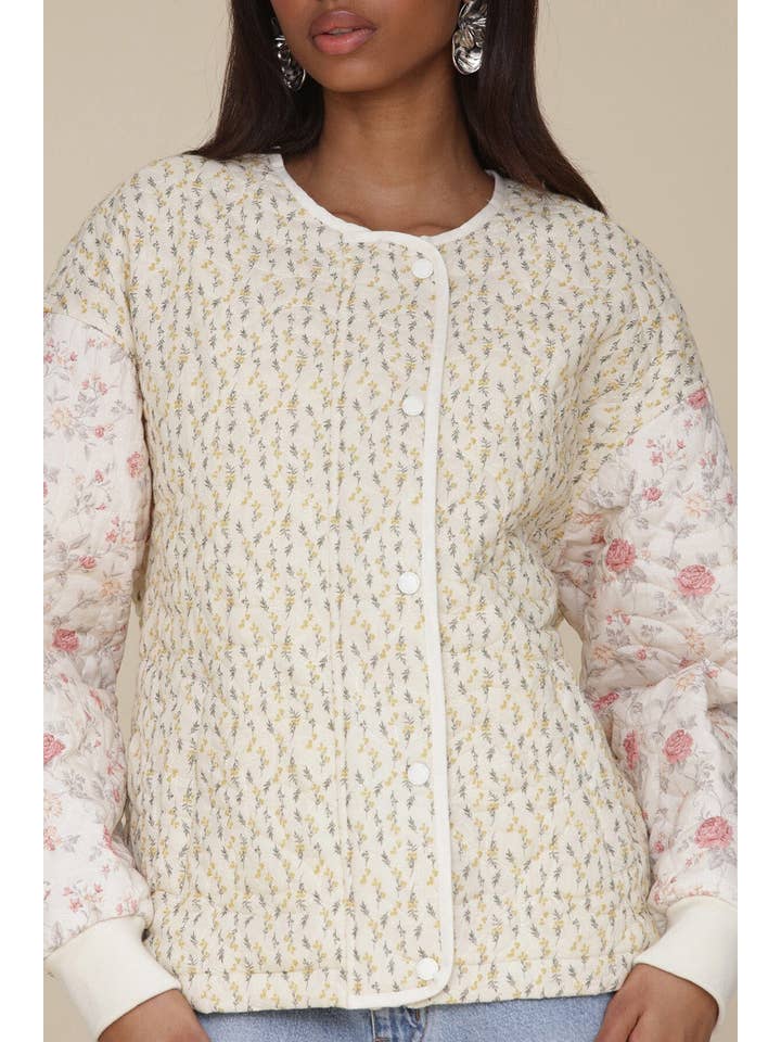 Mixed Floral Quilted Cotton Bomber Jacket for wholesale on Faire