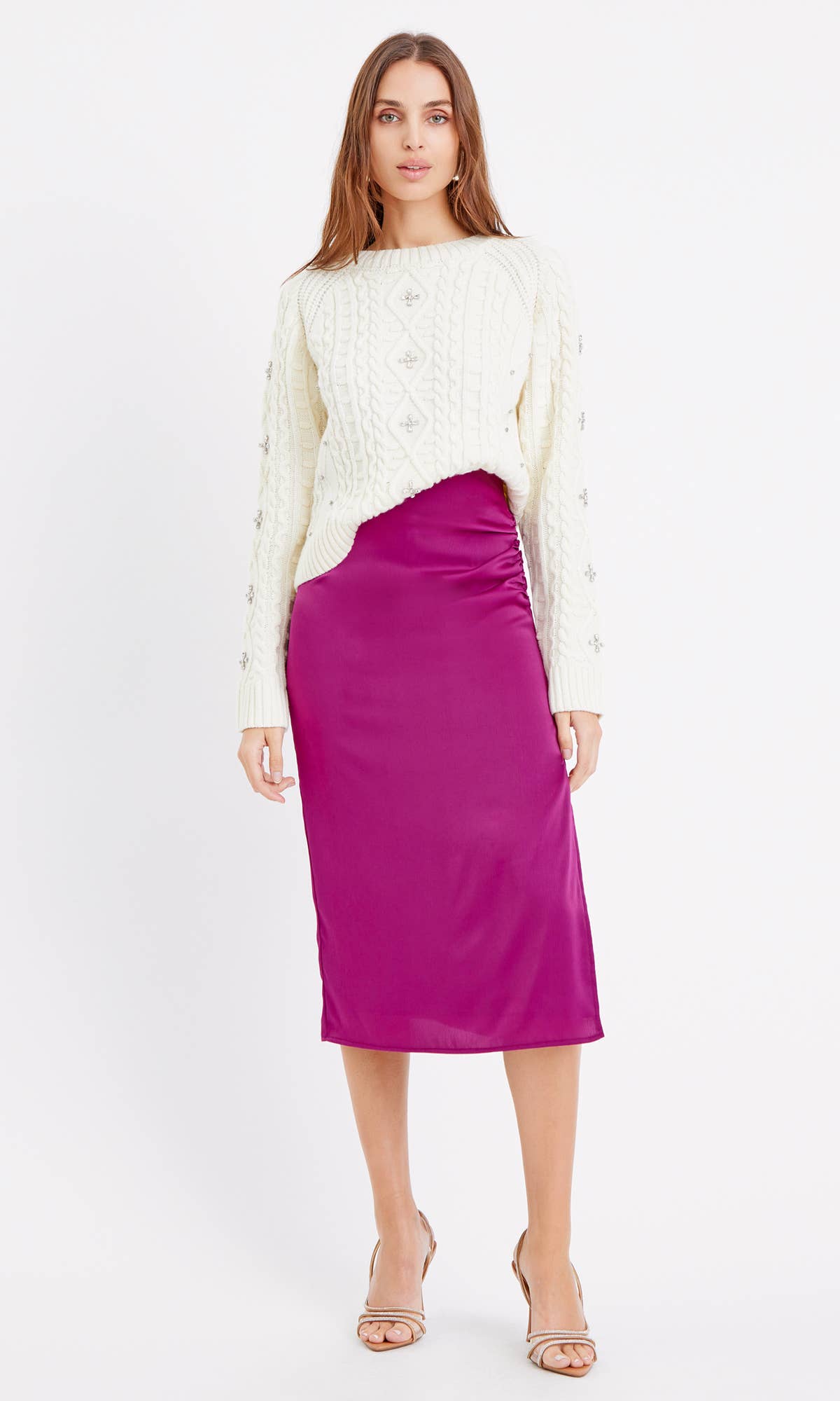 MAGENTA Faye Textured Slip Midi Skirt for wholesale on Faire2