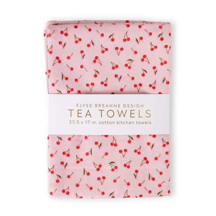 Pack of 2 Painted Cherries Tea Towels for wholesale by Elyse Breanne Design