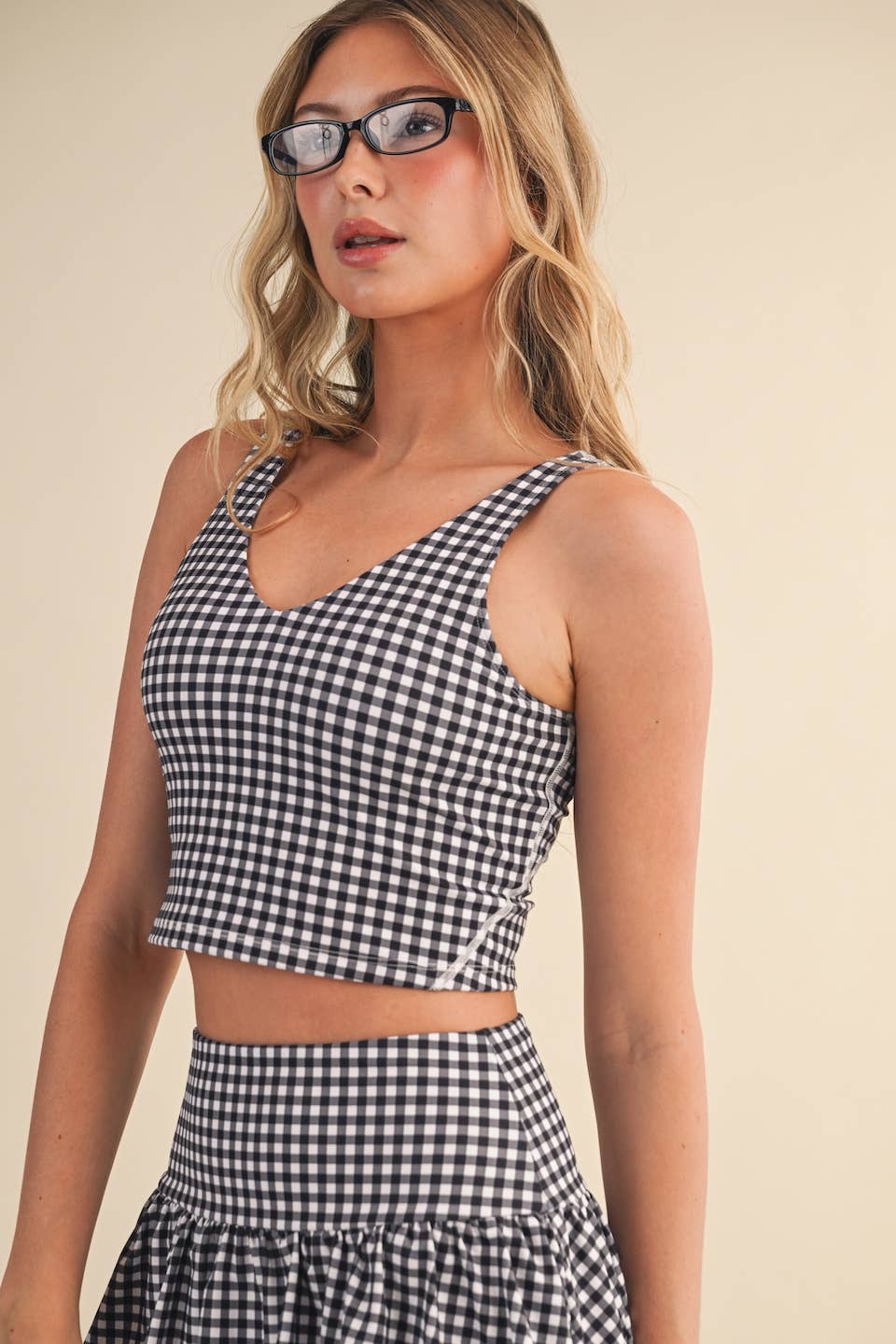 KIMBERLY C - Wholesale Sports Bra - Women's - Gingham Print Aligned Performance Cropped Tank Top6