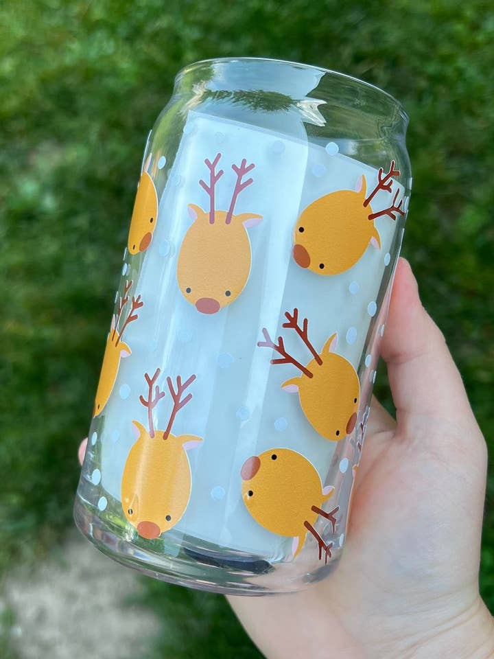 Rensdyr med sne fuld wrap Libbey dåse glas for engroshandel hos The Crazy Craft Girl LLC