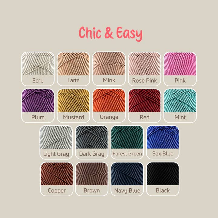 Sensy – Großhandel Garn – Sensy Premium Chic & Easy, 1,5 mm, 218 Meter, 50% Baumwolle, 50% Polyester, Häkelbeutel, Kordel, Häkelgarn