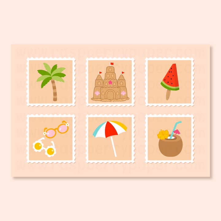Postal de Sellos de Verano para venta al por mayor de Raspberry Paper