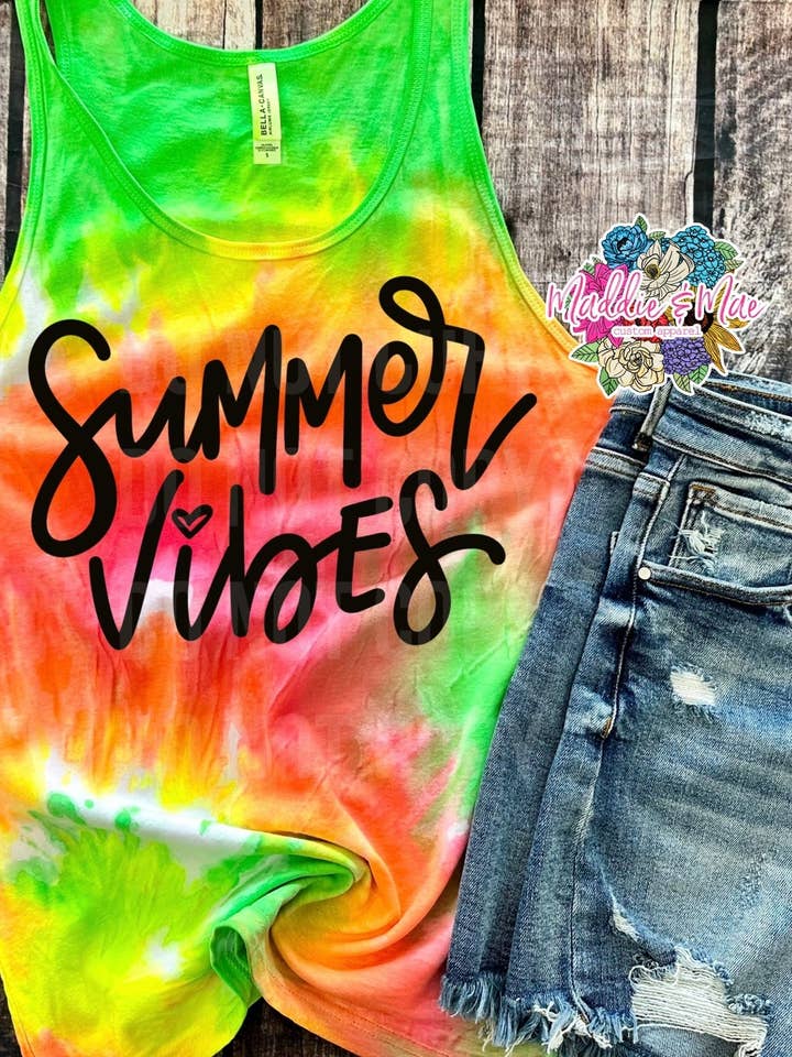 Summer Vibes Neon Tank for wholesale by Maddie & Mae Custom Apparel Wholesale