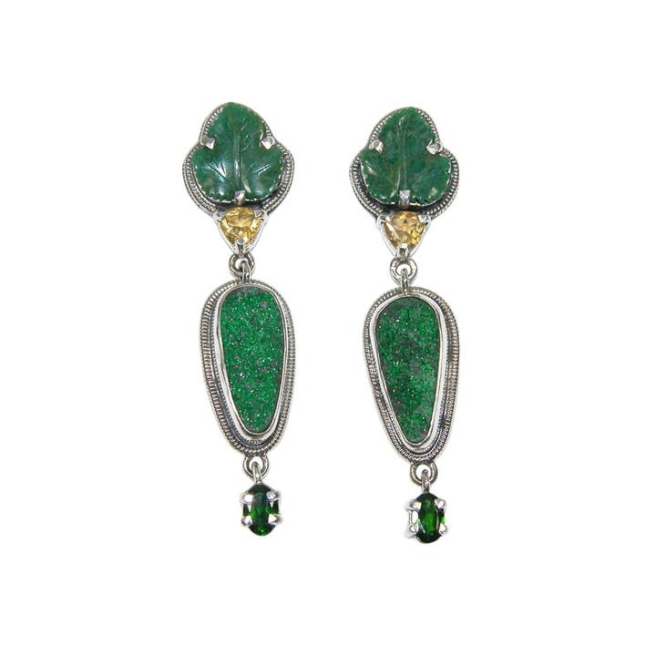 Uvaroviet en Jade 4-delige Druppel Sterling Zilveren Oorbellen voor wholesale door Amy Kahn Russell