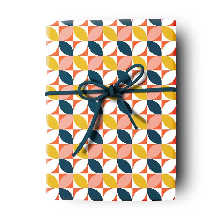 Four Petal Geometric Mid Century Modern Gift Wrap Sheet for wholesale by Mod Lounge Paper Company