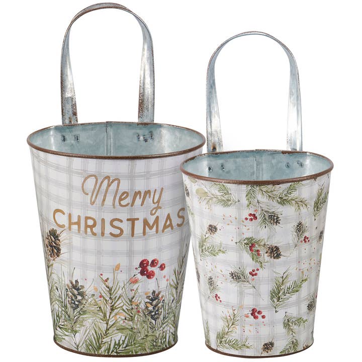 Primitives by Kathy - Wholesale Wall Accent - Christmas Greenery Wall Bucket Set2