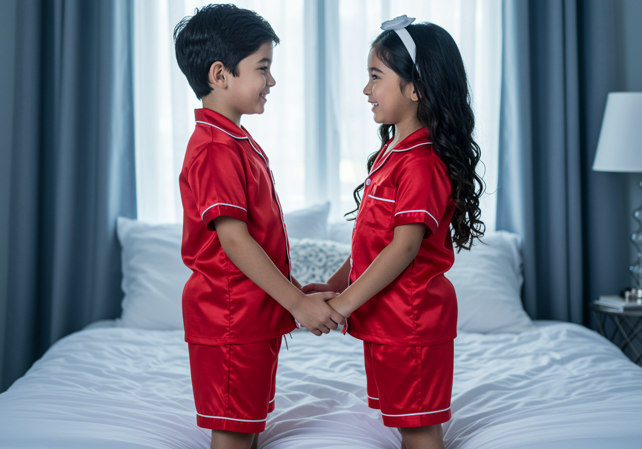 The Blissful – Großhandel Schlafanzug-Set – Kinder – Luxuriöses Satin-Blumen-Kinderpyjama-Set0