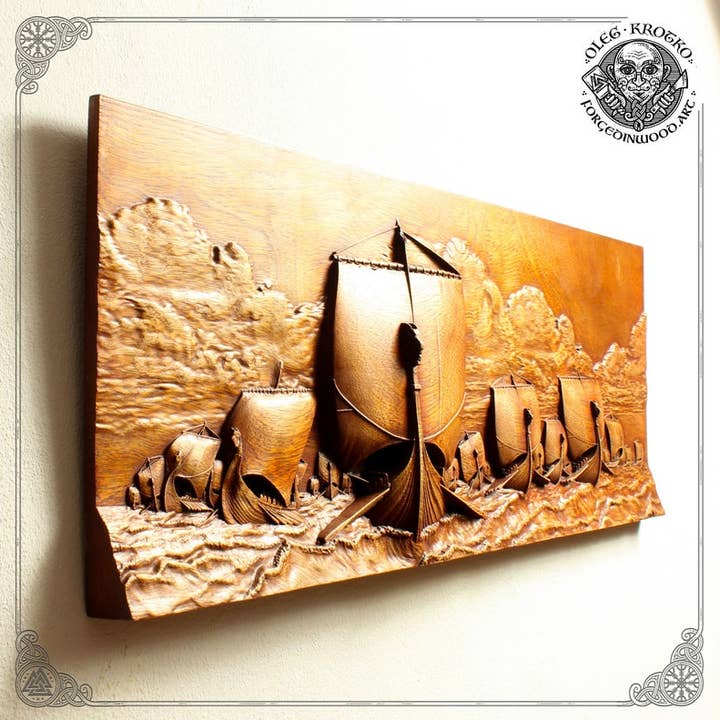 Forged In Wood - Vente Décoration murale - DRAKKARS : Magnifique sculpture en bois représentant l'art viking1