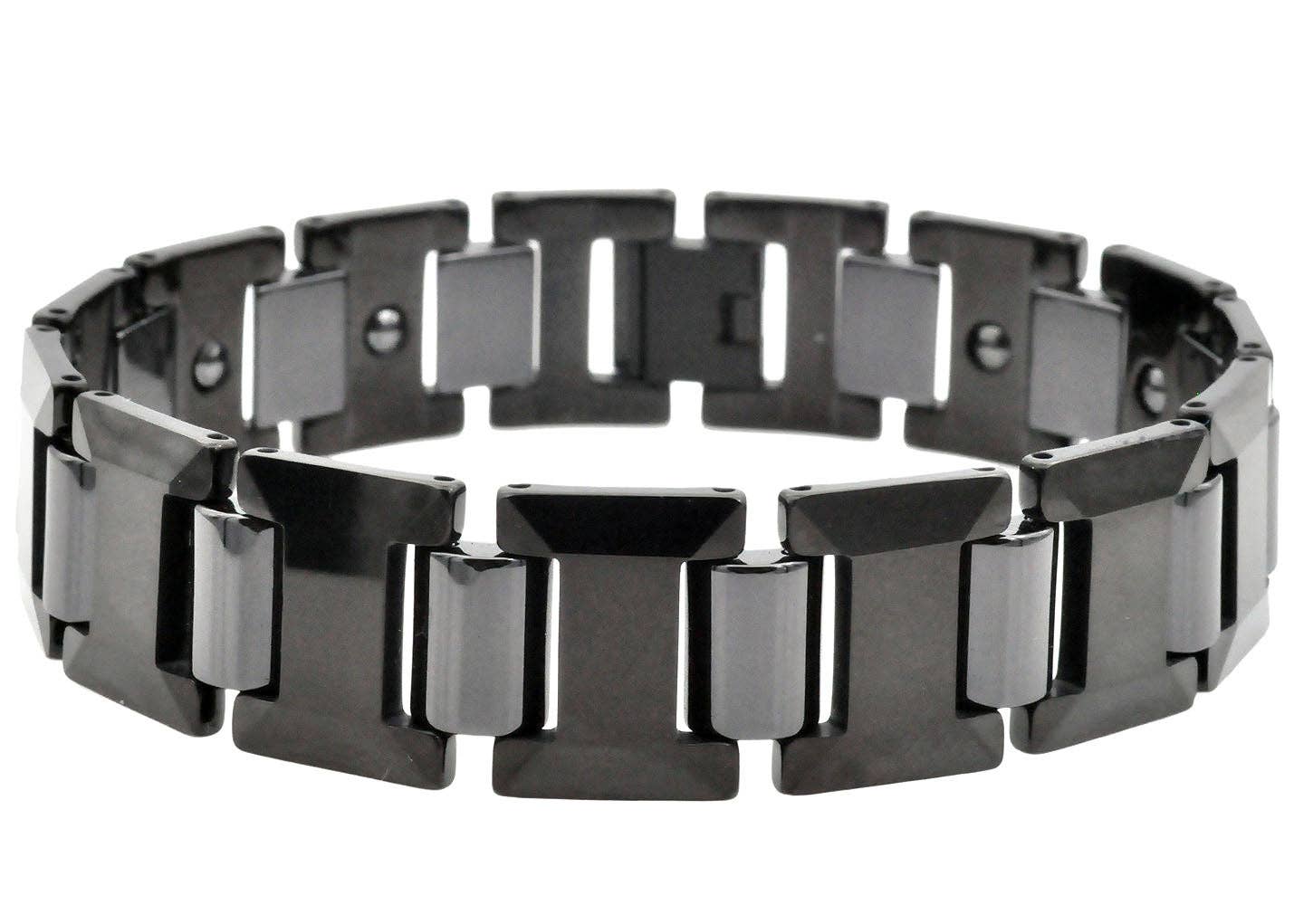 Blackjack Mens Jewelry - Wholesale Link & Chain Bracelet - Men's Black I-Link Tungsten Bracelet0