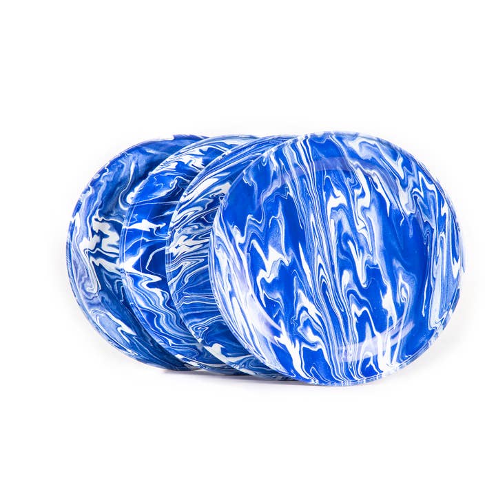 Artesano | Home Decor - Wholesale Platter - Enamelware 7" Marbled Round Appetizer Platter (Set of 4)