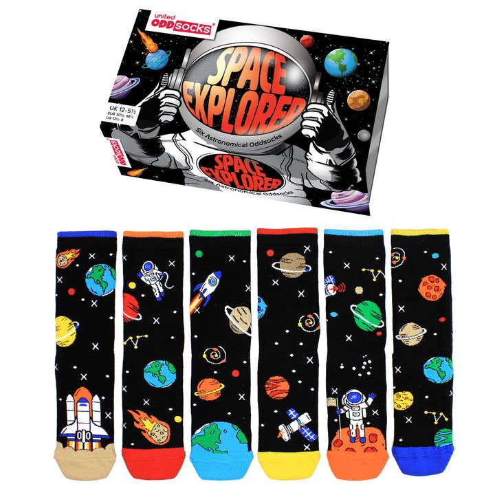 SPACE EXPLORER - 6 Odd Socks Gift Box | United Oddsocks for wholesale by Sock Academy
