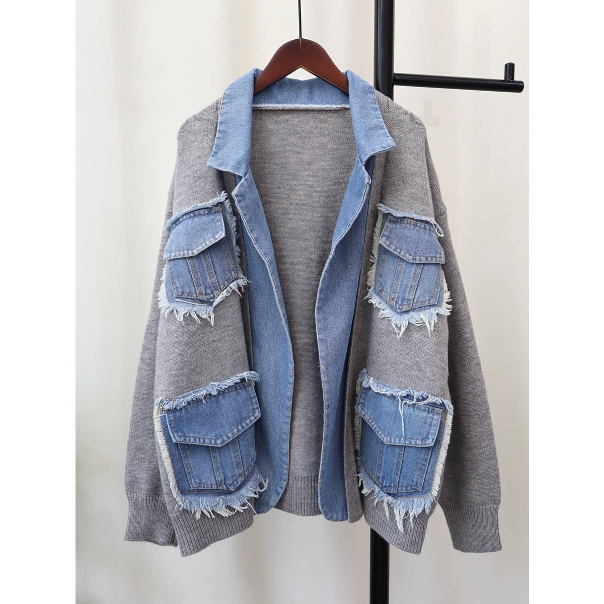 Mapcie - Wholesale Jacket - Women's - SWEATER DENIM COMBINE JACKET4