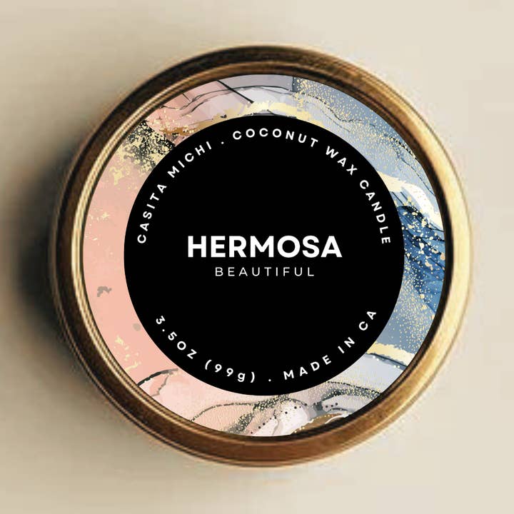 CASITA MICHI - Wholesale Travel Candles - Beautiful (HERMOSA) Candle Tin, 3.5oz