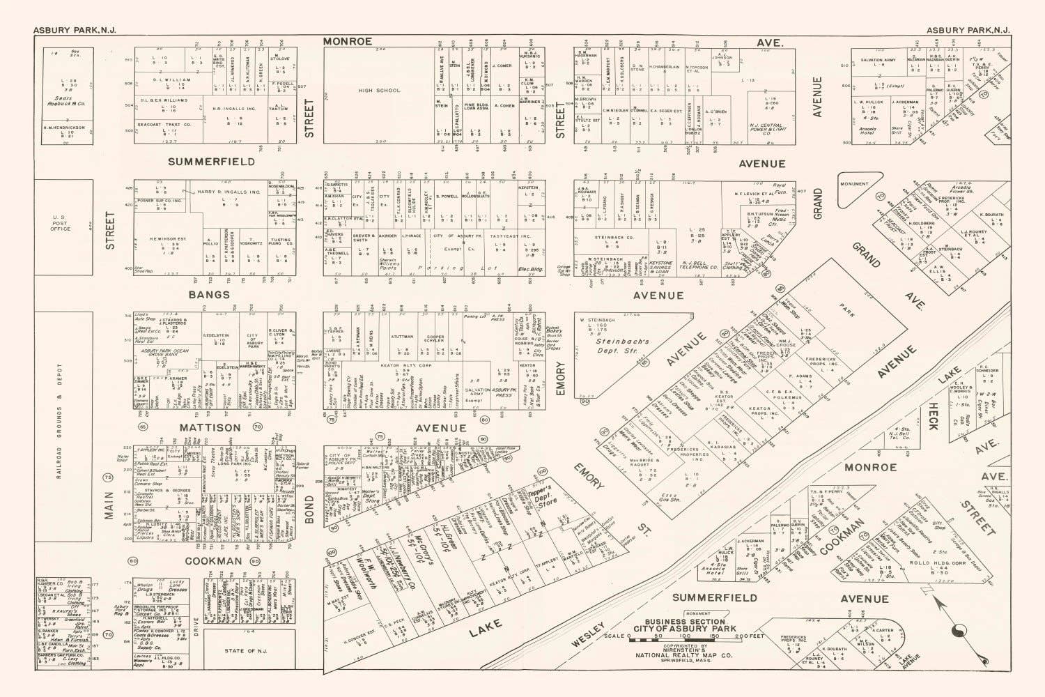 Ted's Vintage Art - Wholesale Map - Vintage Map of Asbury Park, NJ Business Section 19474