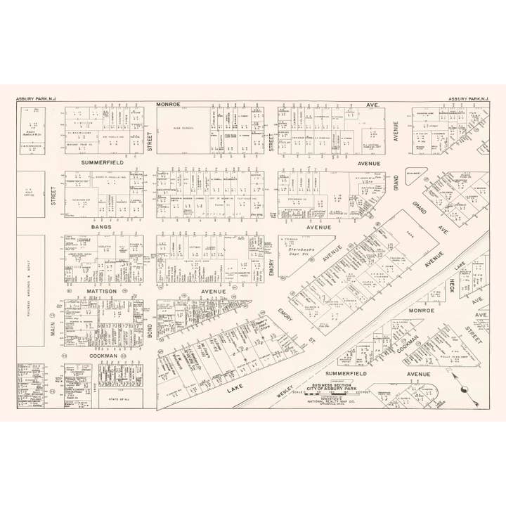 Ted's Vintage Art - Wholesale Map - Vintage Map of Asbury Park, NJ Business Section 19474