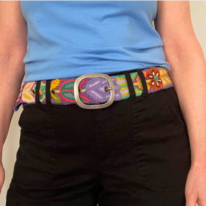 Jenny Krauss - Wholesale Belt - Women's - Folklorica Floral Embroidered Wool Belt, Blue