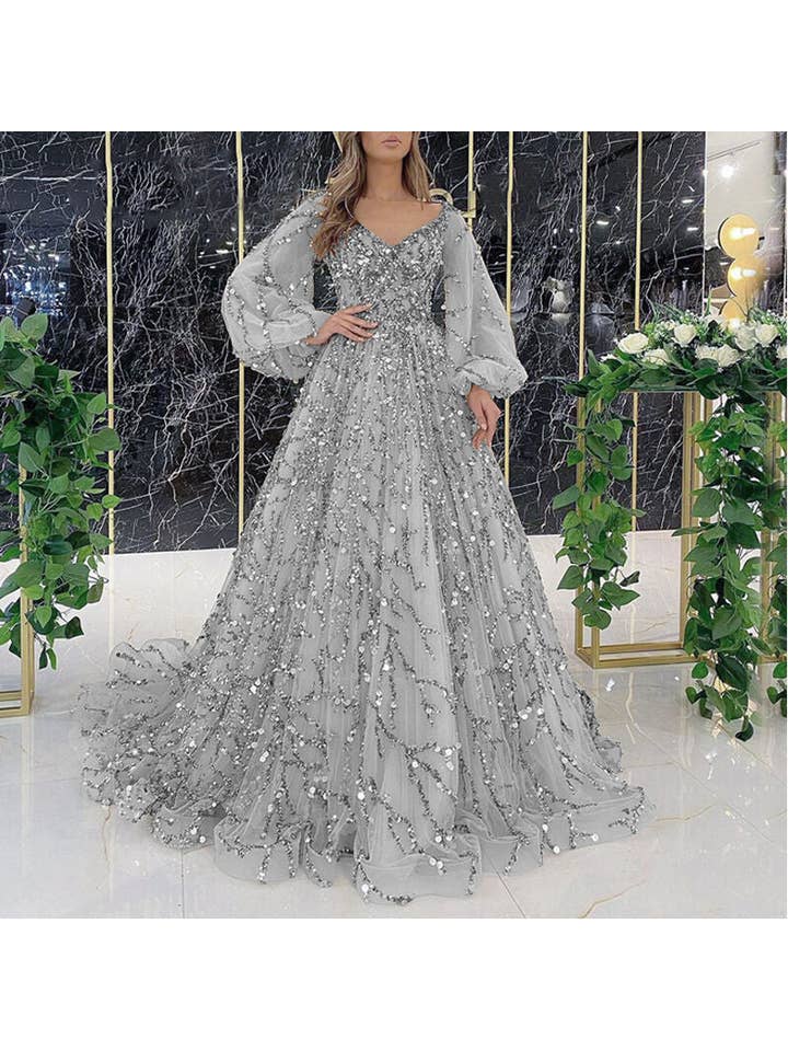 pinkblu02 - Wholesale Formele jurk - Dames - Kralen Avondjurk Met Pofmouwen Maxi Jurken10