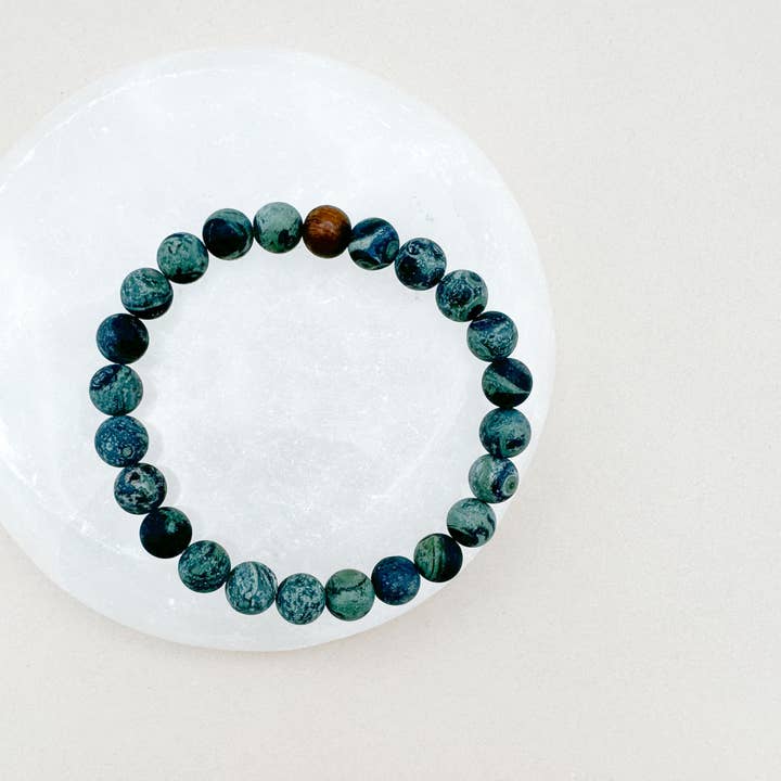 Men's Kambaba Jasper Beaded Bracelet Grounding and Nurturing for wholesale by Peach Tree & Co.