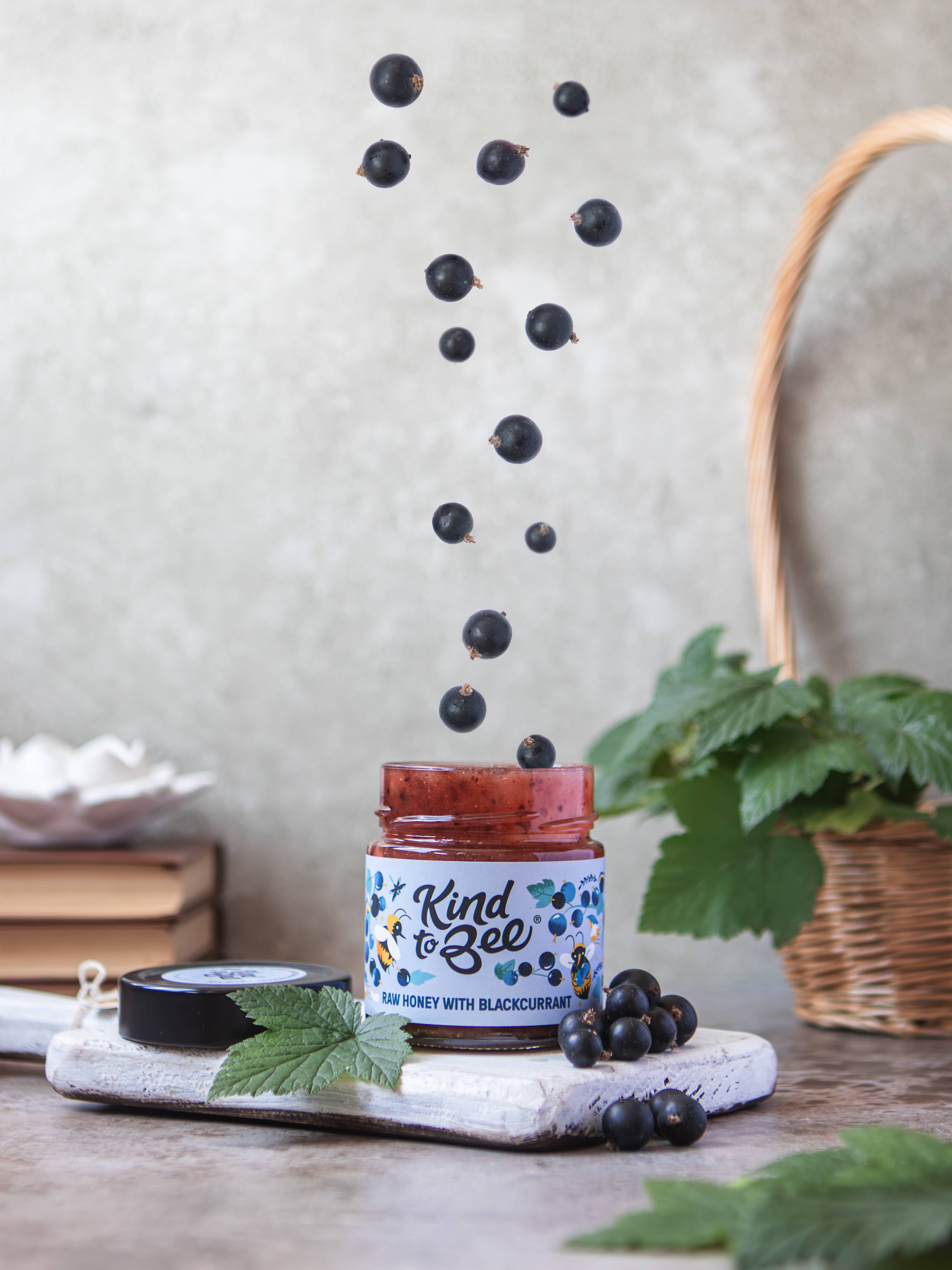 Kind to Bee - Wholesale Honey - Raw Honey with Blackcurrant, Cruelty-Free, glass jar3