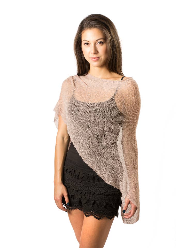 Bali Prema - Wholesale Swim Cover Up - Women's - Summer Sheer Knit Poncho Shawl-Boho Beach Cover Up for Dress