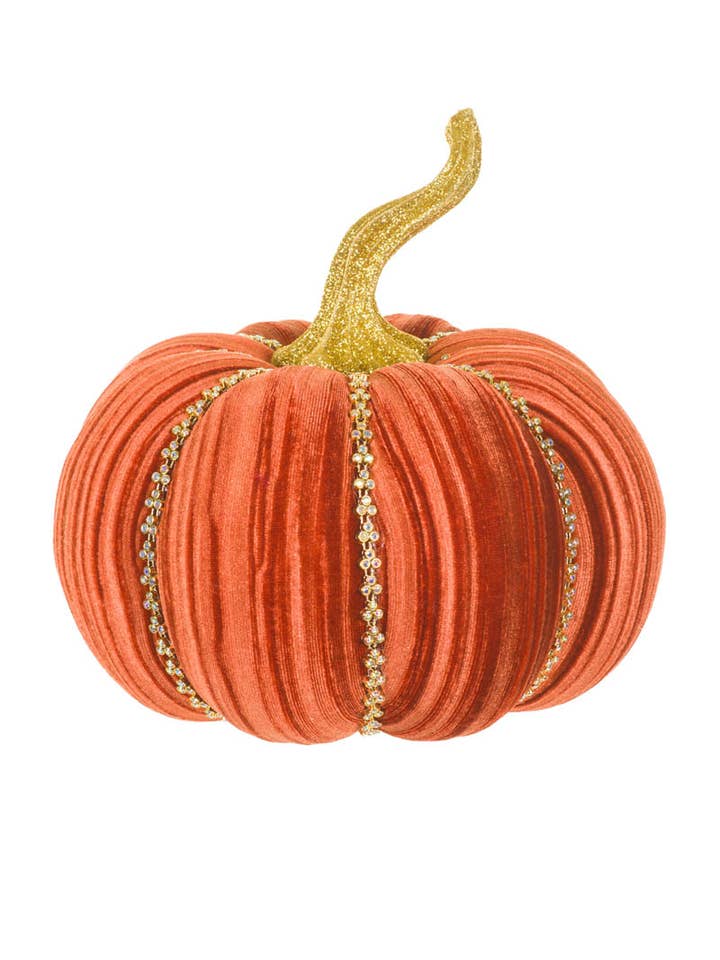 NEW-Orange Glossy Pumpkin Accent With Bejeweled Ribs for wholesale by Starlight Collection
