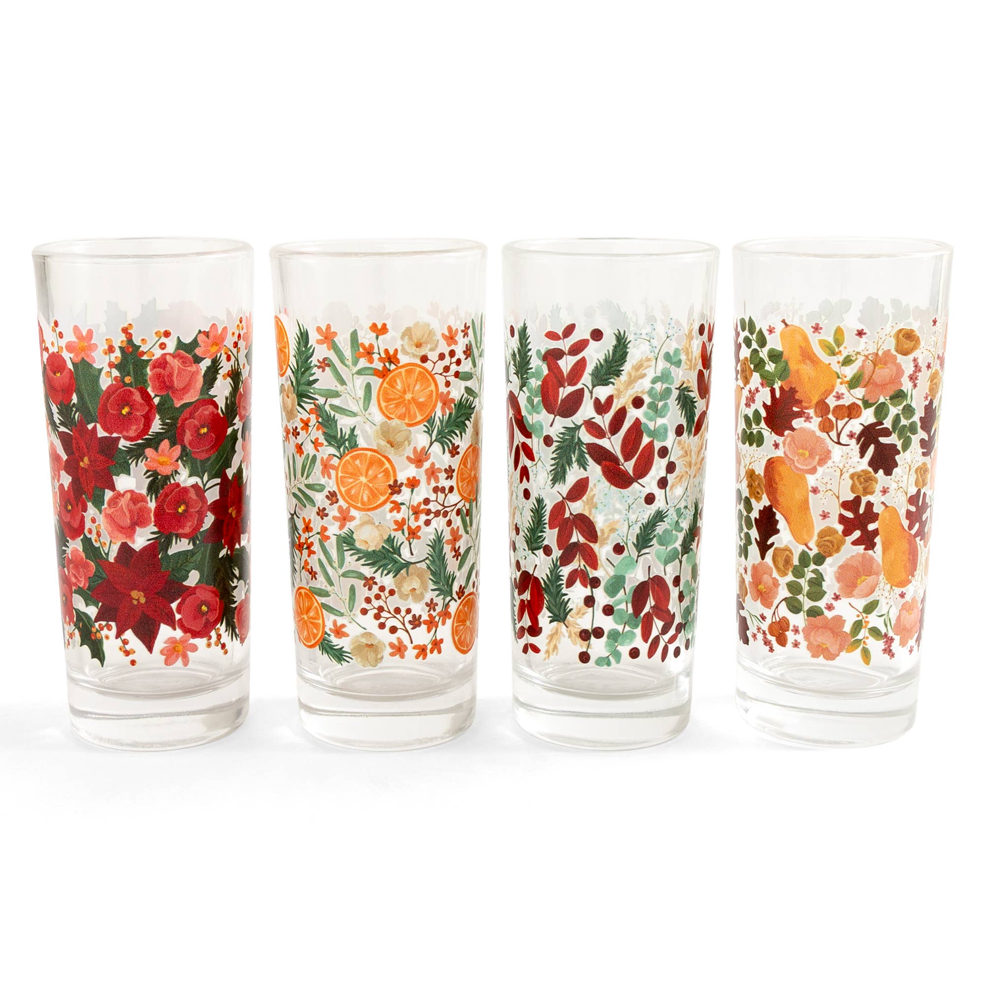 1canoe2 | One Canoe Two Paper Co. - Wholesale Drinking Glass/Cup - Yuletide Blooms Tall Holiday Juice Glass Set5