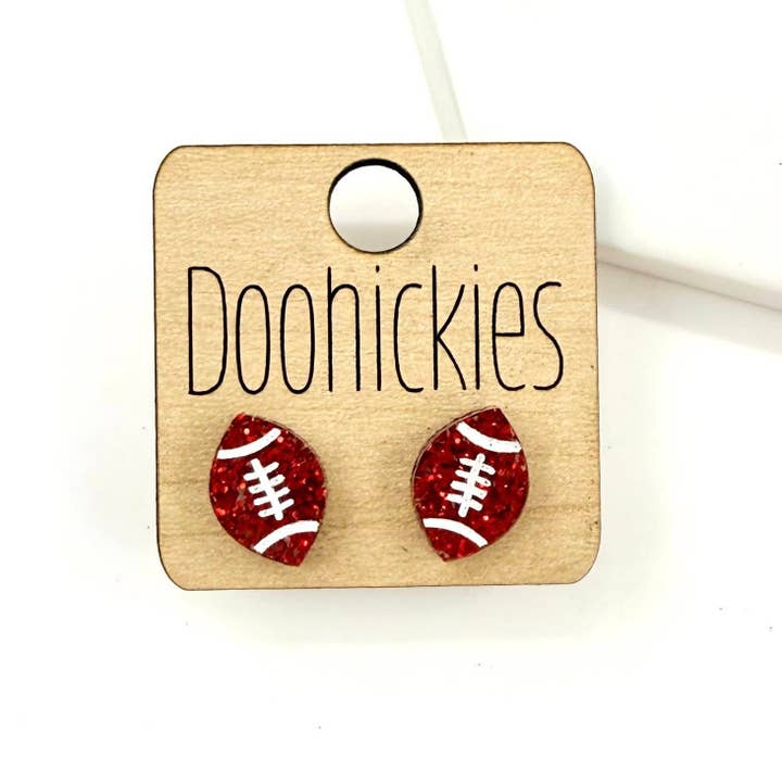 Doohickies - Wholesale Stud/Post Earrings - School Spirit Glitter Football Studs - Custom Spirit Earrings - 9 Color Options8