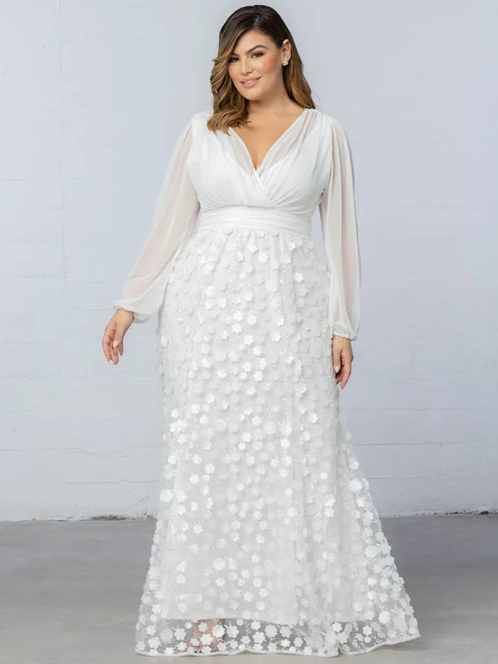 Ivory Blossoms Enchanted Garden Long Sleeve Wedding Gown - Plus Size for wholesale on Faire