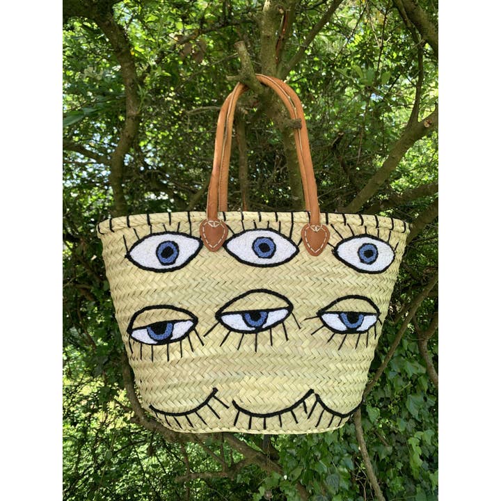 FRENCH BASKET with double flat leather handles, straw bag for wholesale by DarKech