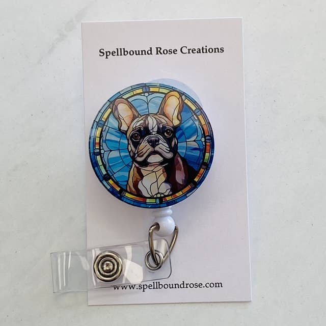 Porta-Crachá Bulldog Francês – Vidro Falso Retrátil para Identificação por atacado de Spellbound Rose Creations