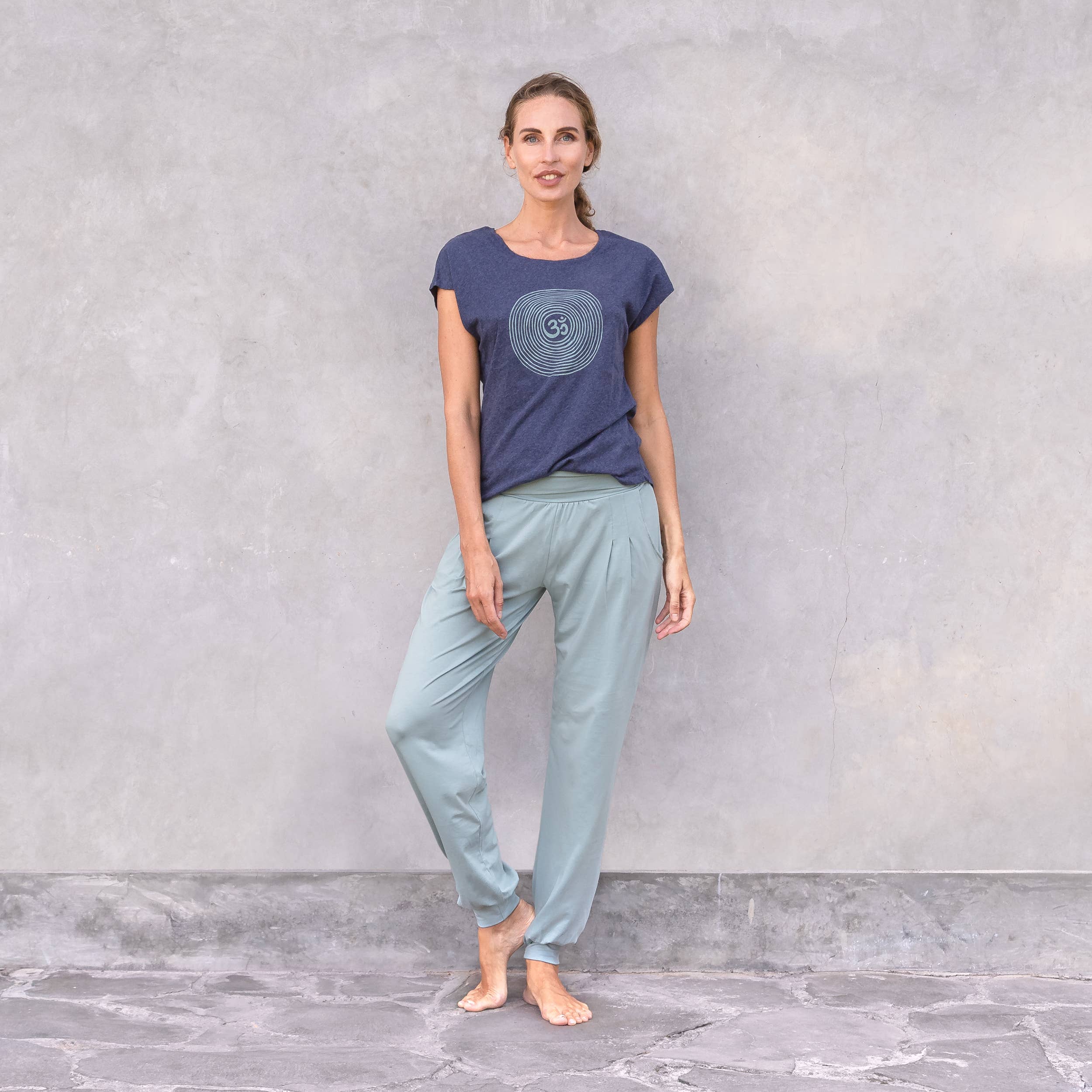 Jaya - Wholesale Screen Printed T-Shirt - Women's - Om yoga shirt, Om spiral front print, melange look, dance, yoga5