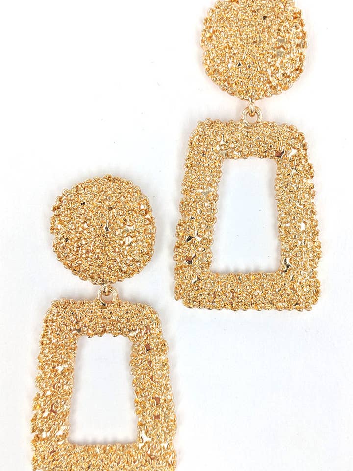Gold Statement Squared Dangle Earring for wholesale by Lucylou Collection