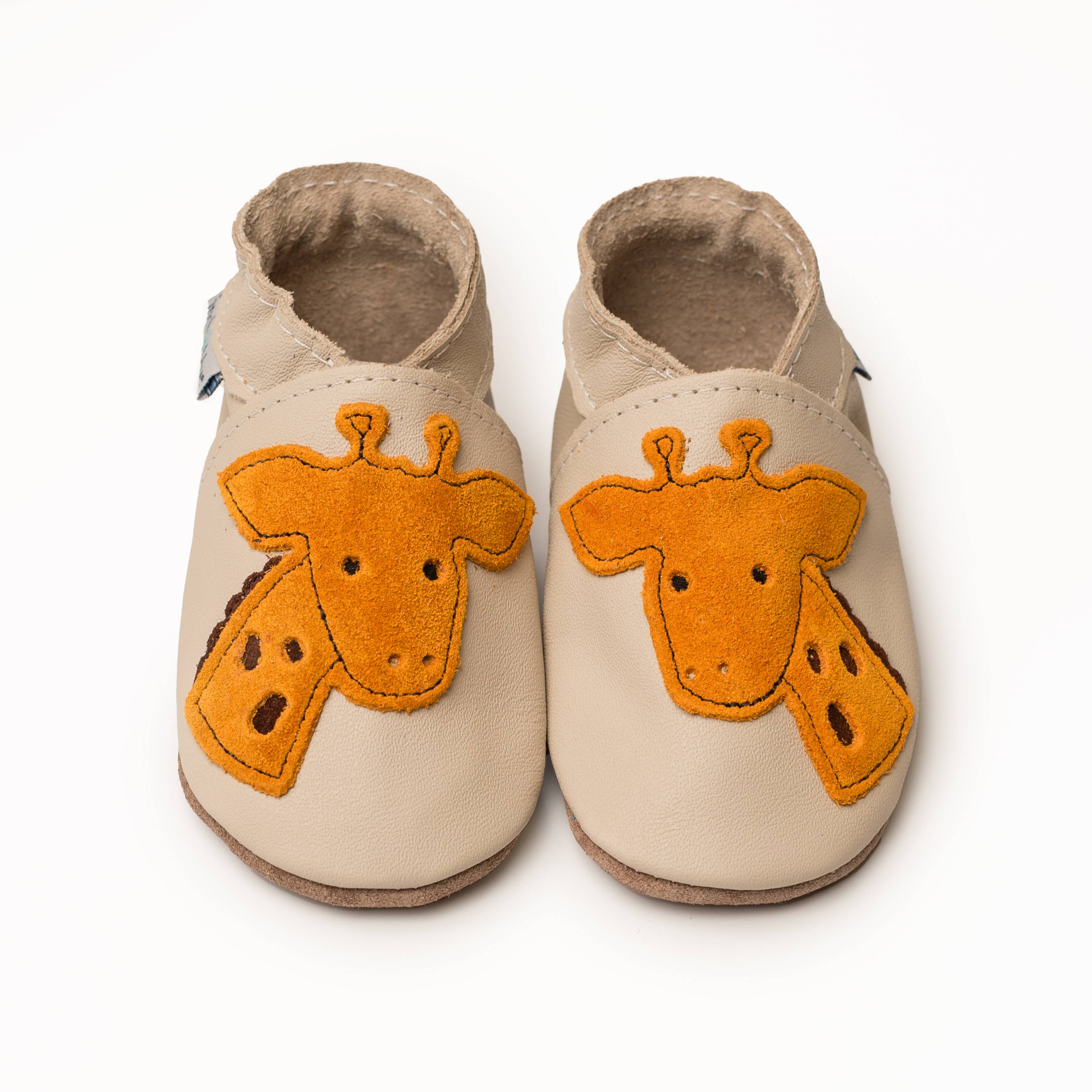 Inch Blue - Vente Chaussures de berceau – bébé - Chaussures en cuir pour bébé - Girafe Crème/Mandarine0