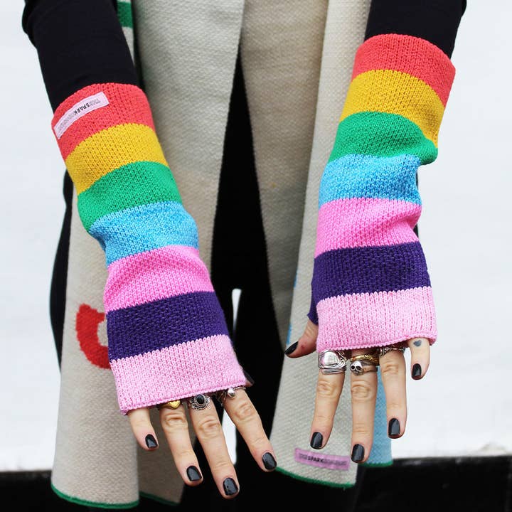 Rainbow Fingerless Wrist Warmers for wholesale by The Spark Company